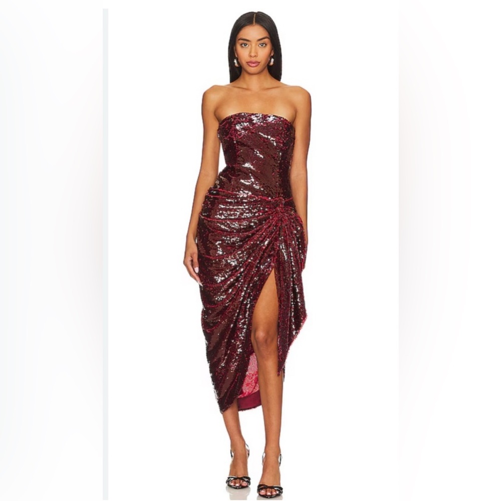 Red sequin shea strapless evening gown dress, Cinqasept